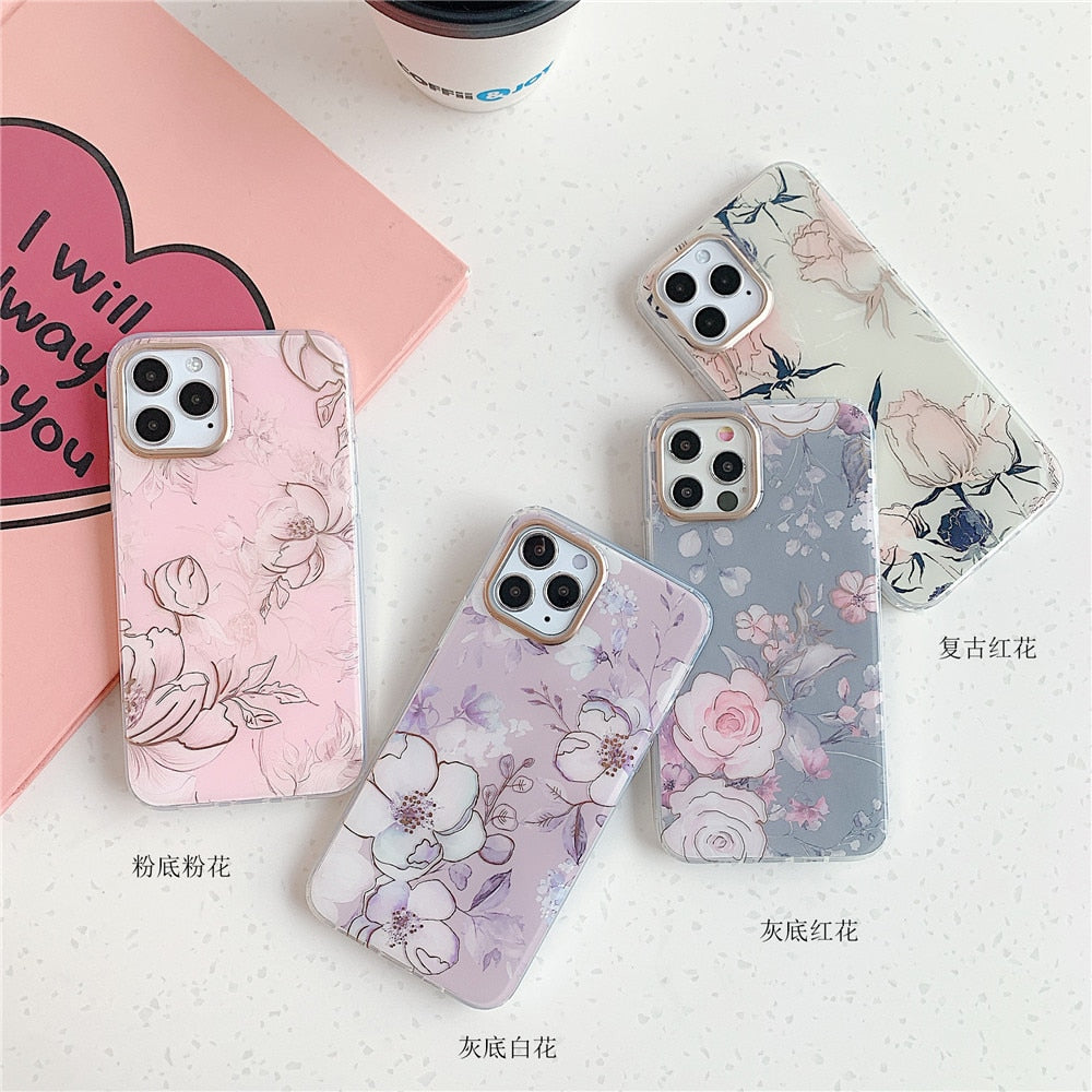 Anymob iPhone Gray Vintage Flower Phone Case Soft Silicone Shockproof Back Cover-Mobile Phone Cases-PEROZ Accessories