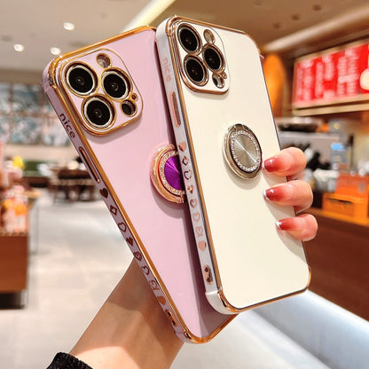 Anymob iPhone Case White Soft Electroplated Stand Ring Bumper Silicon Back Cover-Mobile Phone Cases-PEROZ Accessories