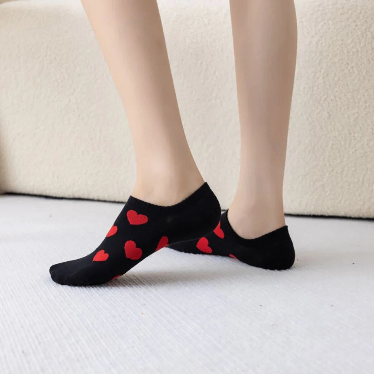 Anysox 5 Pairs Size 36-39 Black with Red Hearts Fashion Socks High Quality Breathable Cotton Foor Wear for Ladies-Socks-PEROZ Accessories