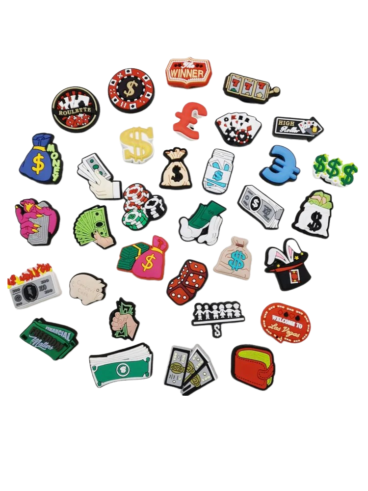 Anykidz 33Pcs Kawaii Money Dollar Ero Theme Shoe Charm Accessories Jeans Clogs Pendants Designer Ornament Jibbitz for Crocs-Shoe Accessories-PEROZ Accessories