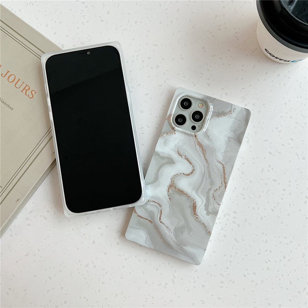 Anymob iPhone Pink Square Marble Phone Case Soft Silicone Shockproof Back Cover-Mobile Phone Cases-PEROZ Accessories