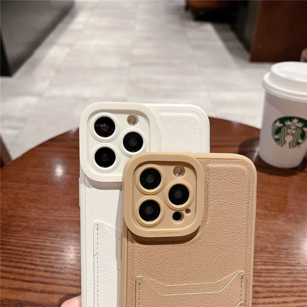 Anymob iPhone Case Brown Crossbody Necklace Strap Lanyard with Card Holder Silicone Cover-Mobile Phone Cases-PEROZ Accessories
