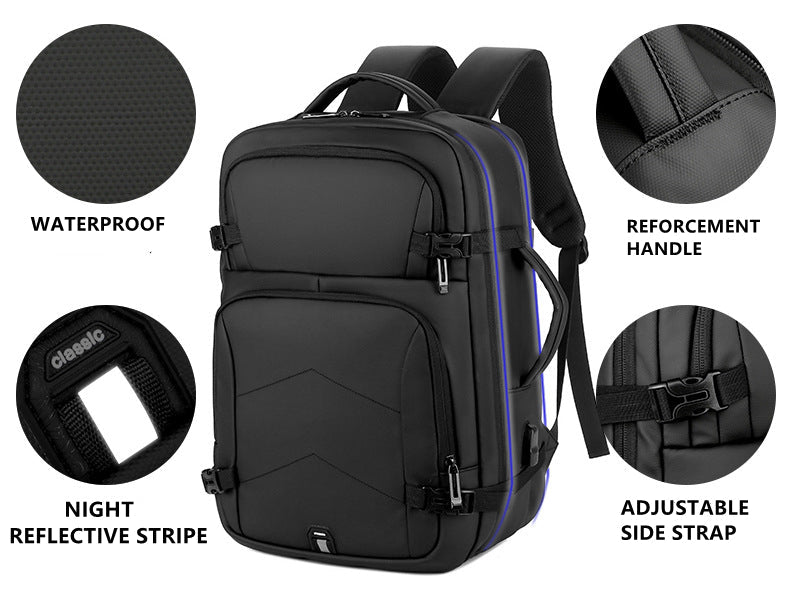 Anypack Backpack Grey Large 15.6 inch Laptop Luggage Rucksack Waterproof Bag Pack USB Charging Travel Camera Student Bag-Backpacks-PEROZ Accessories