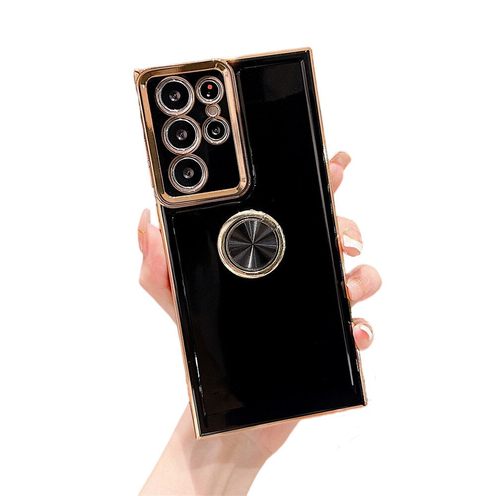 Anymob Samsung Black Case Luxury Plating Ring Holder Phone Case For Smartphones Shockproof Cases Silicon Stand Cover Compatible-Mobile Phone Cases-PEROZ Accessories