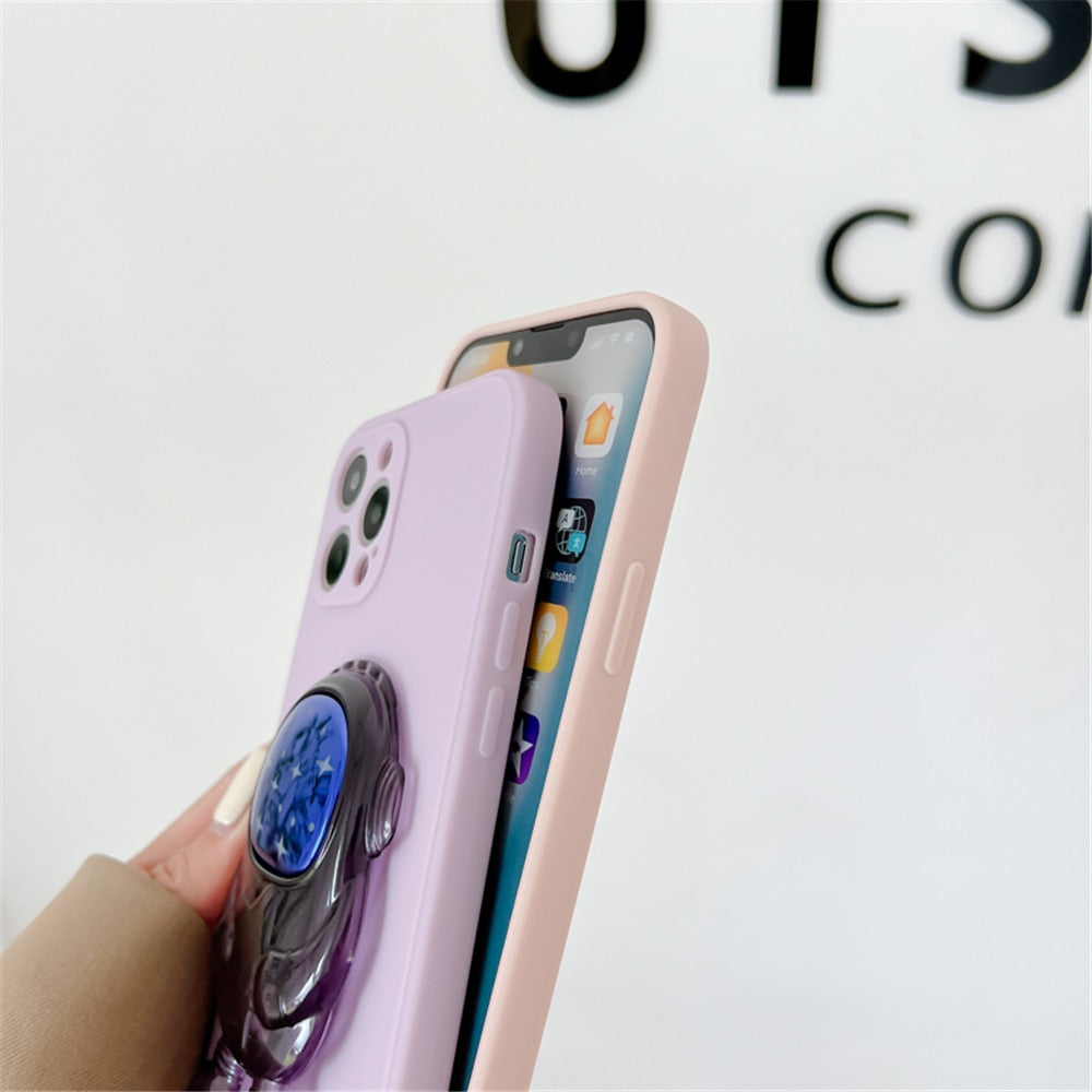 Anymob iPhone Case Yellow Cartoon Astronaut Transparent Soft Silicone Kickstand Cover-Mobile Phone Cases-PEROZ Accessories