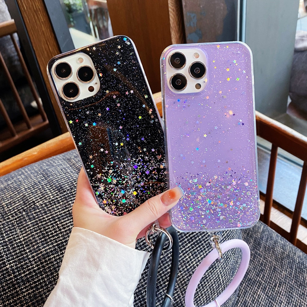 Anymob iPhone Pink Clear Glitter Phone Case Pendant Wristband Chain Cover-Mobile Phone Cases-PEROZ Accessories