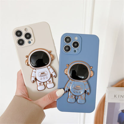 Anymob iPhone Case Mint Green Foldable Cartoon Astronaut Stand Soft Silicone Case Cover-Mobile Phone Cases-PEROZ Accessories