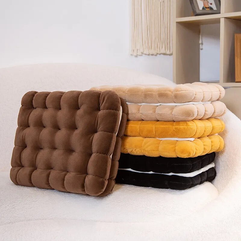 Anyhouz Plush Pillow Yellow Square Double Biscuit Shape Stuffed Soft Pillow Seat Cushion Room Decor-Pillow-PEROZ Accessories