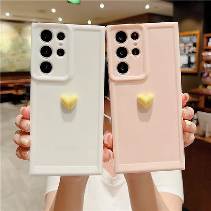 Anymob Samsung White With Yellow Cute 3D Love Heart Case Shockproof Soft Silicone Phone Back Cover-Mobile Phone Cases-PEROZ Accessories