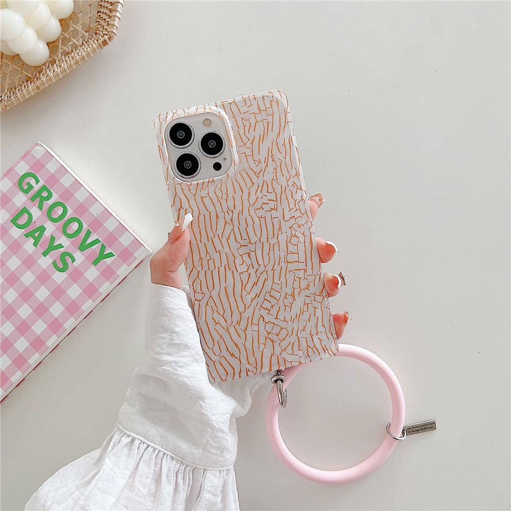 Anymob iPhone Case Orange Square Marble Shell Pattern WristBand Shockproof Soft Silicon Bracelet Cover-Mobile Phone Cases-PEROZ Accessories