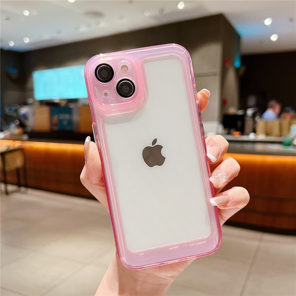 Anymob iPhone Case Pink Shockproof Clear Camera Protective Transparent Soft Candy Colors Cover-Mobile Phone Cases-PEROZ Accessories
