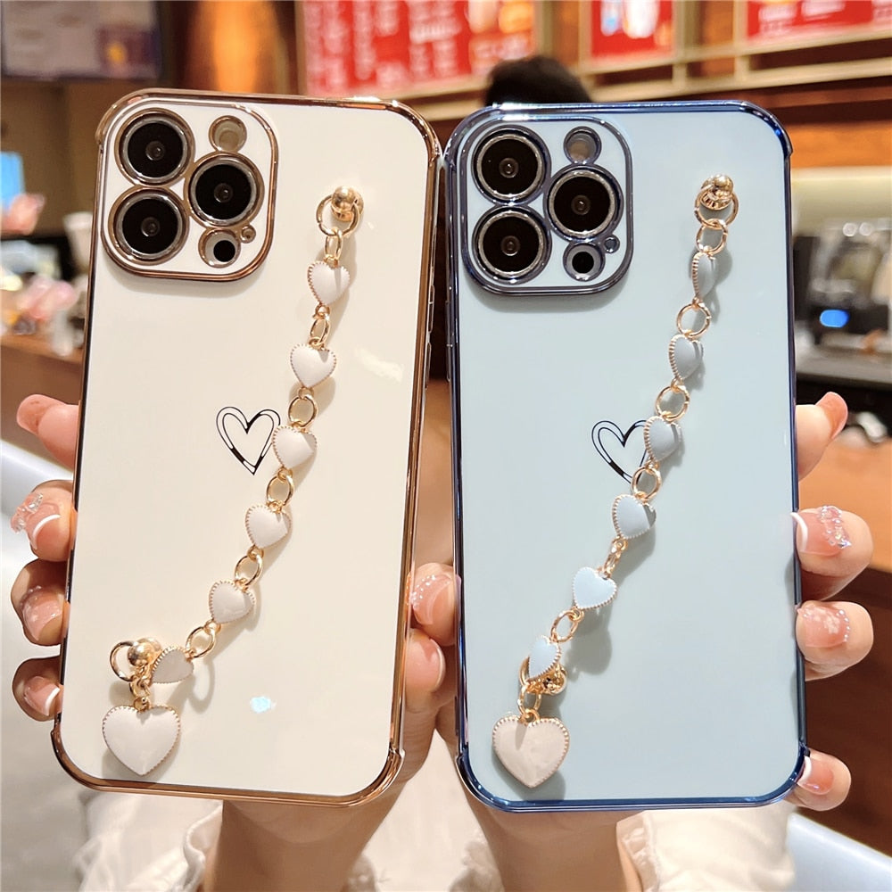 Anymob iPhone Dirty White Love Heart Bracelet Chain Phone Case Max Soft Silicone Cover-Mobile Phone Cases-PEROZ Accessories