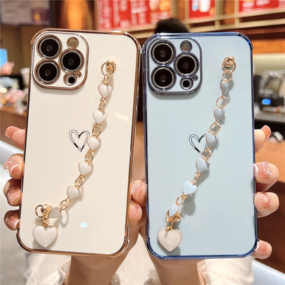 Anymob iPhone Dirty White Love Heart Bracelet Chain Phone Case Max Soft Silicone Cover-Mobile Phone Cases-PEROZ Accessories