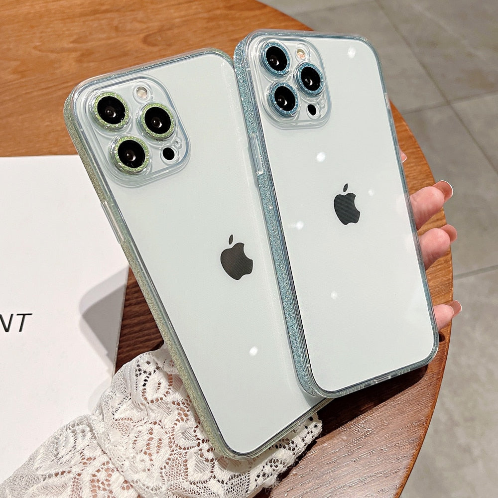 Anymob iPhone Case White Glitter Camera Lens Protect Clear Acrylic Armor Shockproof Bumper Back Cover-Mobile Phone Cases-PEROZ Accessories