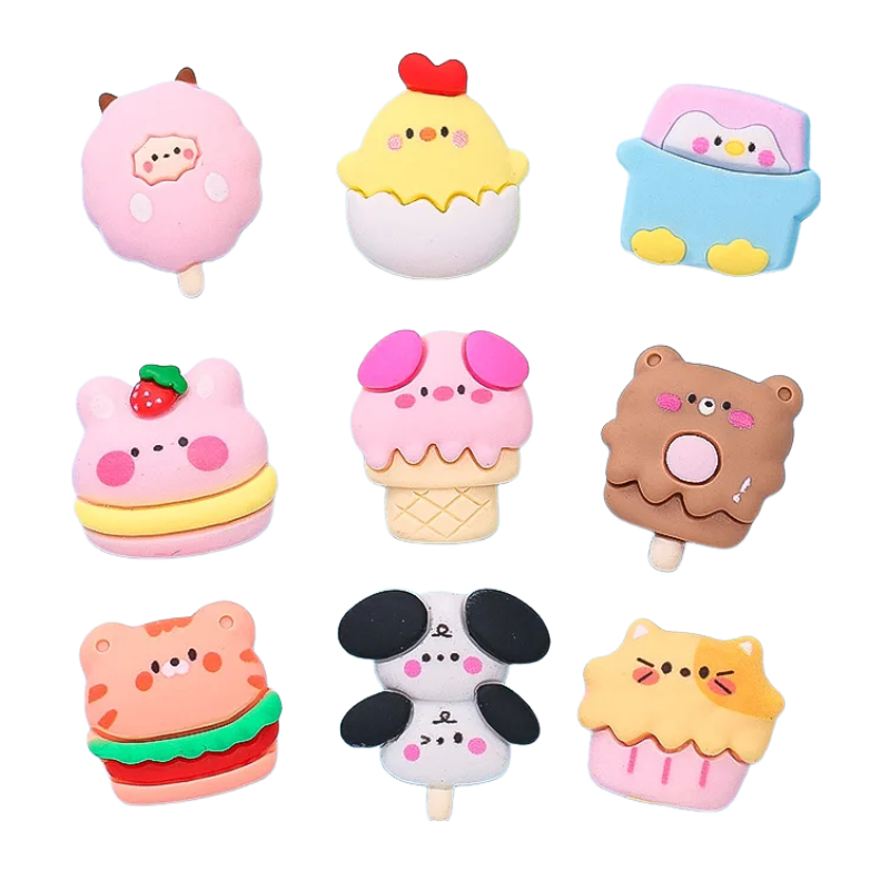 Anykidz Jibbitz Snack Animals 9pcs Shoe Charm Accessories Jeans Clogs Pendants Designer Ornament for Crocs-Shoe Accessories-PEROZ Accessories