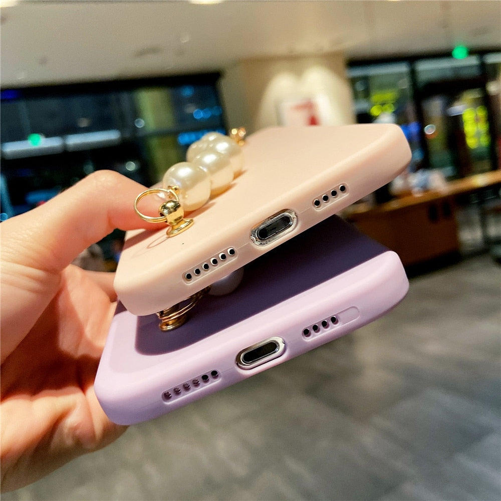 Anymob iPhone Case Light Blue Soft Pearl Bracelet Love Heart Silicone Bumper Cover-Mobile Phone Cases-PEROZ Accessories