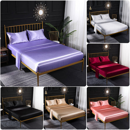 Anyhouz Fitted Sheet Queen Size Winered Luxury Silky Beddings Set with Pillow Cases-Beddings-PEROZ Accessories