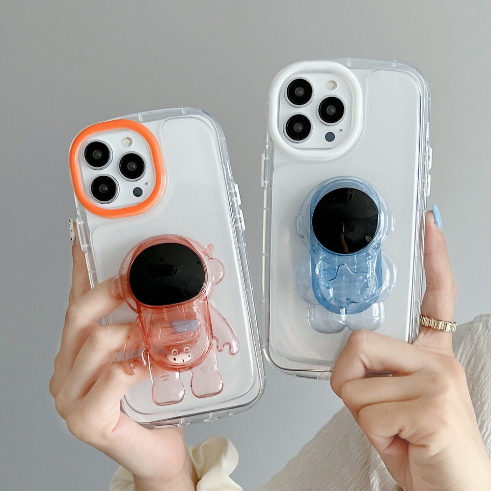 Anymob iPhone Case Yellow Cute Astronaut Stand Holder Transparent Soft Silicon Shockproof Cover-Mobile Phone Cases-PEROZ Accessories
