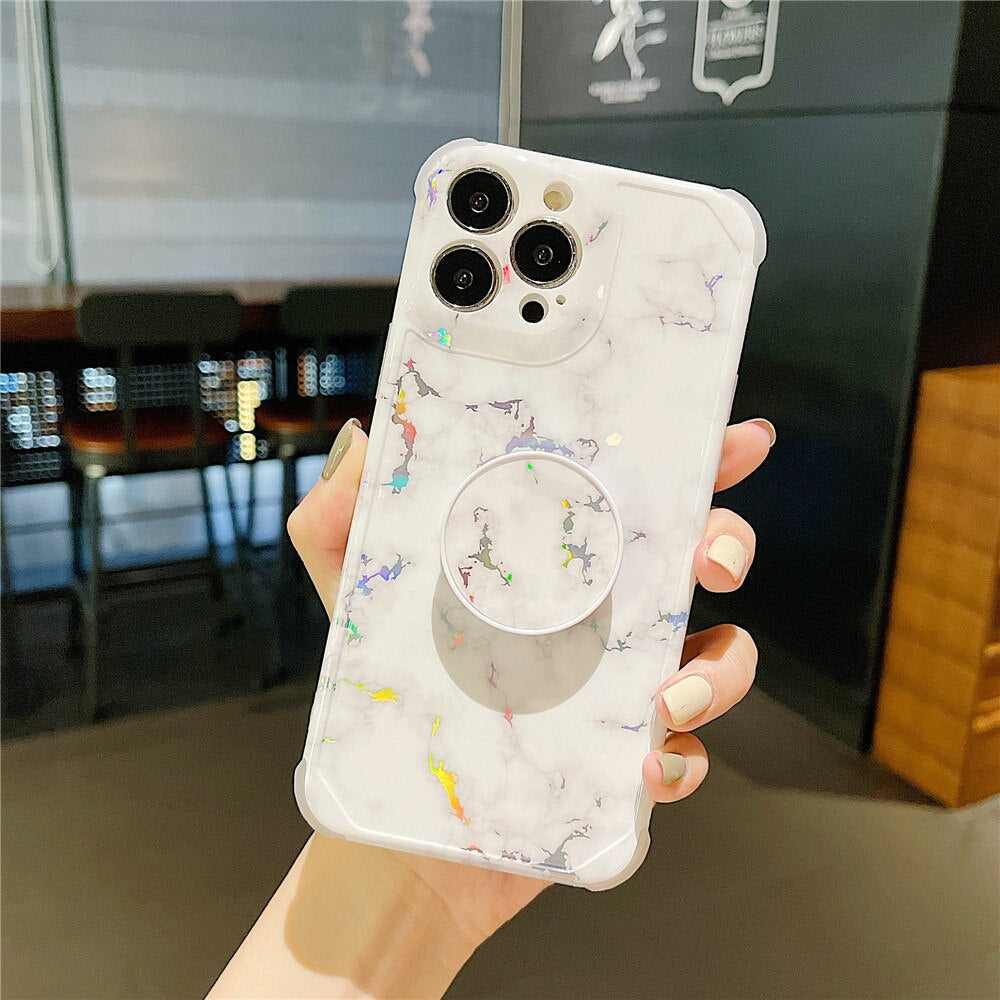Anymob iPhone Black Ring Protection Phone Case Gradient Marble Corner Shockproof Cover-Mobile Phone Cases-PEROZ Accessories