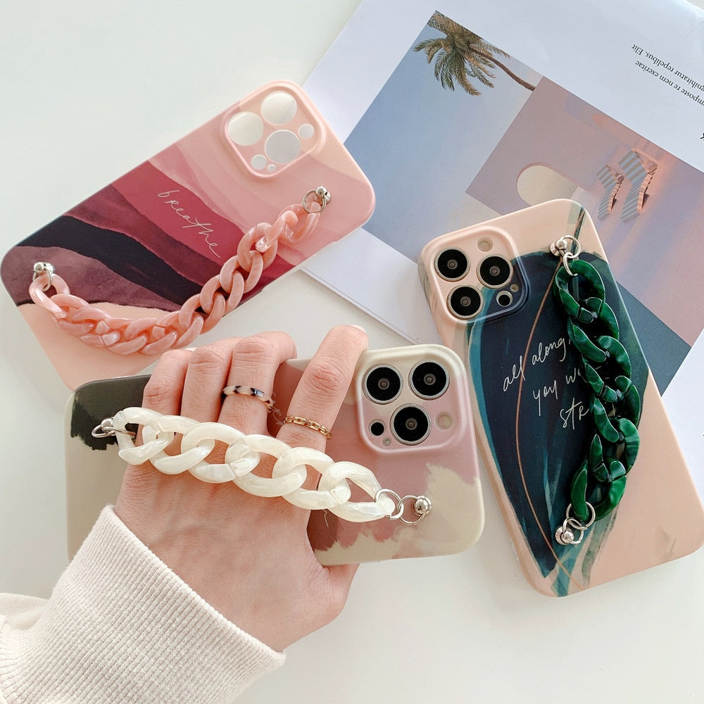 Anymob iPhone Green Leaf Art Painting Marble Bracelet Phone Case Shockproof Soft Silicone Cover-Mobile Phone Cases-PEROZ Accessories