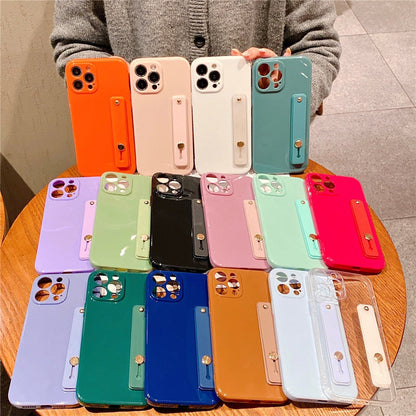 Anymob iPhone Case Mustard Solid Color Lens Protection Wrist Strap Stand Silicone Bumper Cover-Mobile Phone Cases-PEROZ Accessories