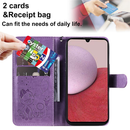 Anymob Samsung Case Green 3D Cat Embossed PU Leather Flip Phone Cover Protection-Mobile Phone Cases-PEROZ Accessories