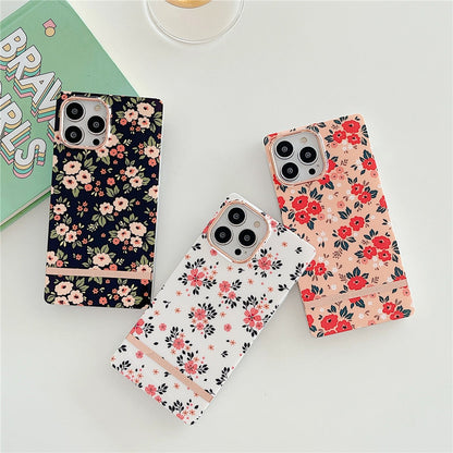 Anymob iPhone Case Blue Leaf Square Plating Banana Leaf Ring Stand Shockproof Soft Bumper Cover-Mobile Phone Cases-PEROZ Accessories
