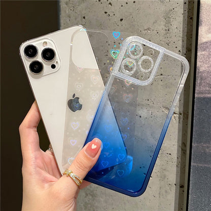 Anymob iPhone Case Blue Gradient Reflective Holographic Love Heart Diamond Camera Soft Cover-Mobile Phone Cases-PEROZ Accessories