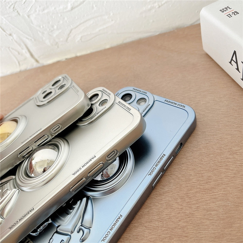 Anymob iPhone Case Black Chromed Astronaut Foldable Holder Phone Cover-Mobile Phone Cases-PEROZ Accessories