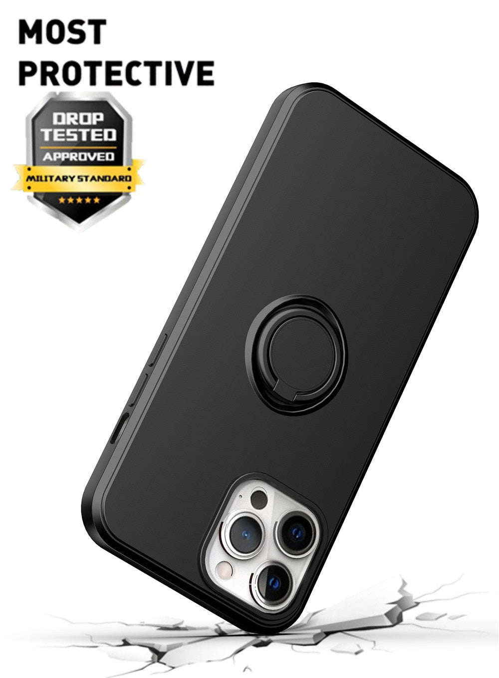Anymob iPhone Case Black Shockproof Silicone Ring Holder Magnetic Stand Back Cover-Mobile Phone Cases-PEROZ Accessories