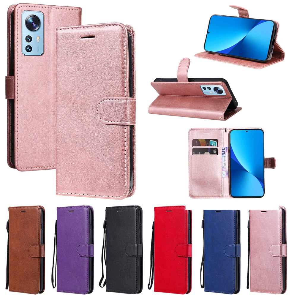 Anymob Xiaomi Redmi Case Red Luxury Solid Color Leather Wallet Flip Phone Cover Protection-Mobile Phone Cases-PEROZ Accessories