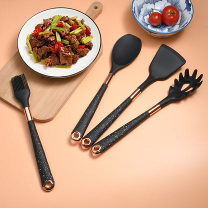 Anygleam Kitchen Utensils Non-stick Black 9 Set Gold Plated Handle with Support Point and Storage Box Cooking Tool Accessories Heat Resistant Kitchenware-Spatula and Shovel-PEROZ Accessories