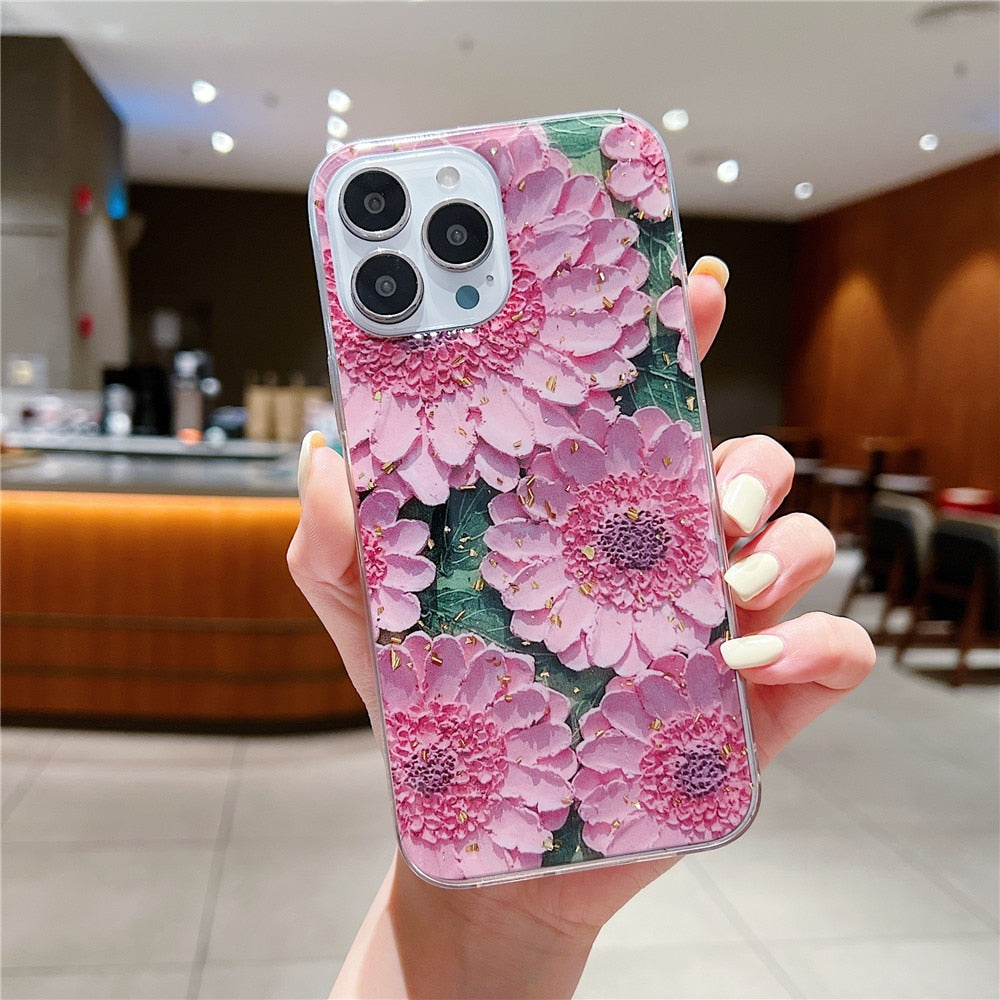 Anymob iPhone Case White Cute Oil Painting Flower Soft Silicon Back Cover Bumper-Mobile Phone Cases-PEROZ Accessories