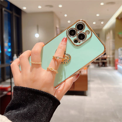 Anymob iPhone Case Mint Green Plating Love Heart Ring Holder Kickstand Soft Silicone Cover-Mobile Phone Cases-PEROZ Accessories