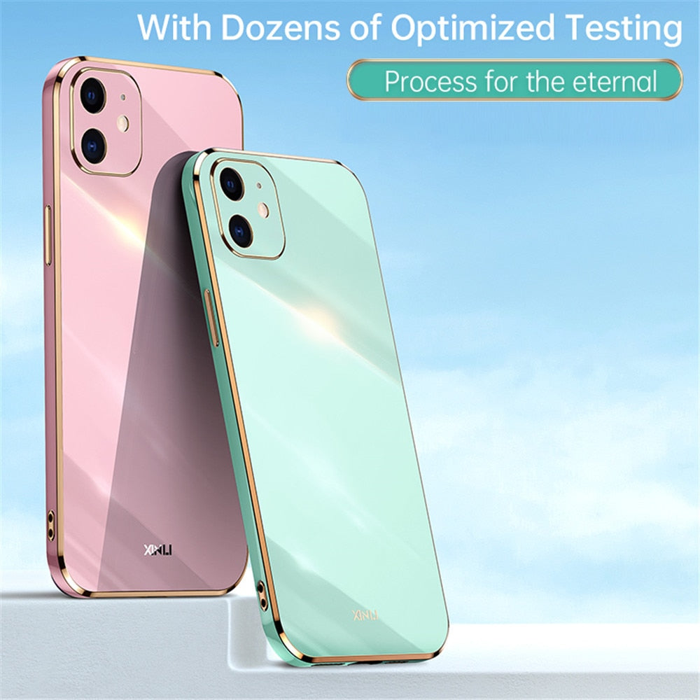 Anymob iPhone Case Nude Plating Square Frame Soft Silicone Cover-Mobile Phone Cases-PEROZ Accessories