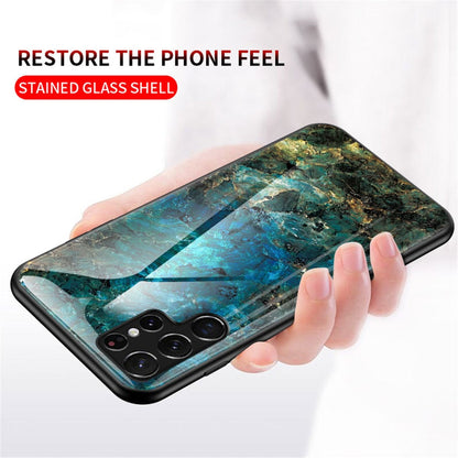 Anymob Samsung Blue Green Marble Pattern Case Shockproof Glass Phone Cover-Mobile Phone Cases-PEROZ Accessories