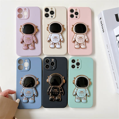 Anymob iPhone Case White Foldable Cartoon Astronaut Stand Soft Silicone Case Cover-Mobile Phone Cases-PEROZ Accessories
