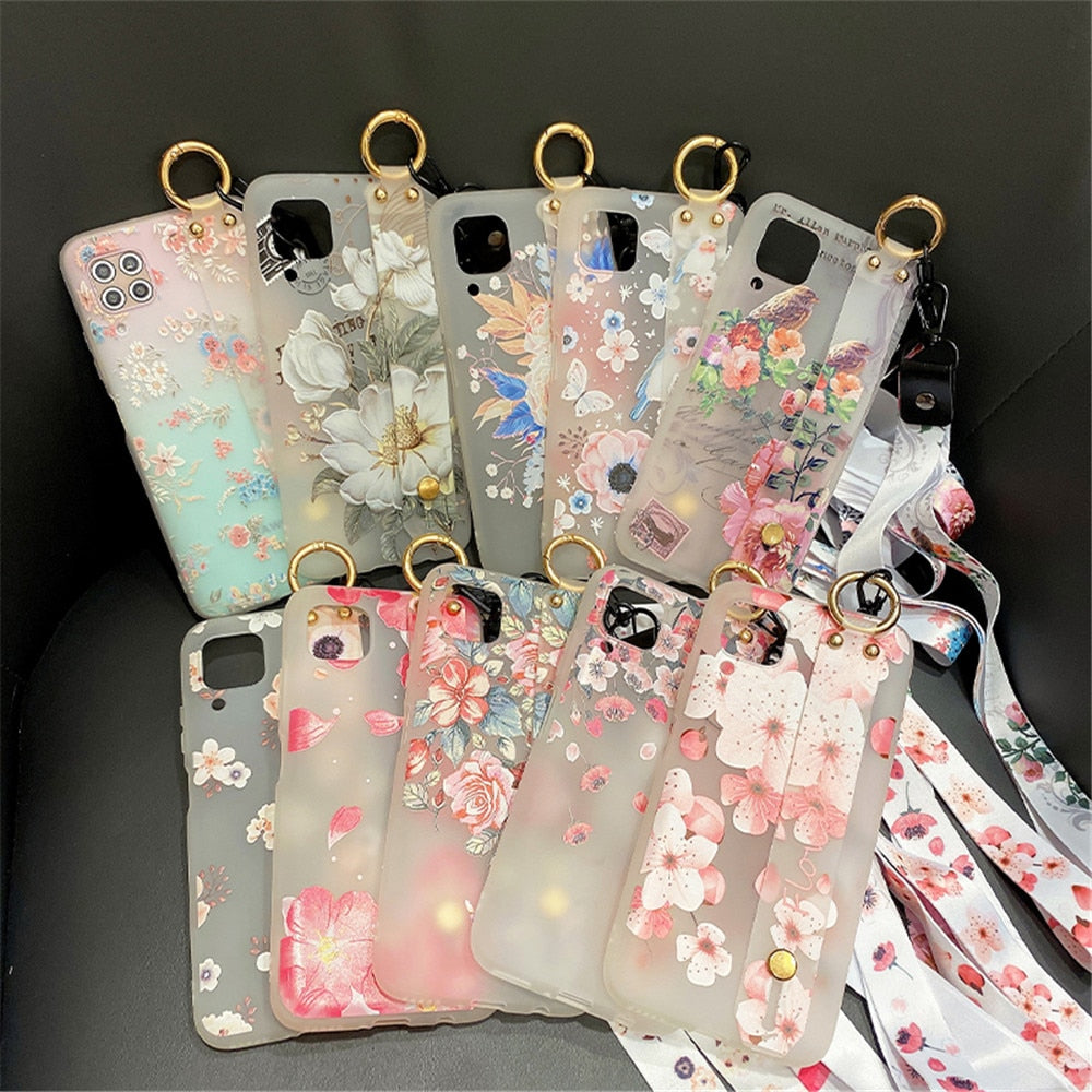 Anymob Samsung Pink Rose Soft Silicone Case Flowers Neck Lanyard Wristband Holder Cover-Mobile Phone Cases-PEROZ Accessories