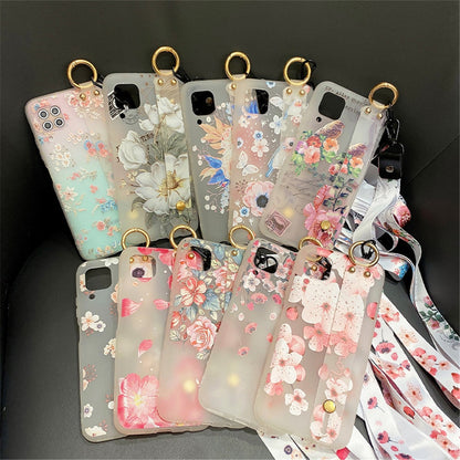 Anymob Samsung Pink Rose Soft Silicone Case Flowers Neck Lanyard Wristband Holder Cover-Mobile Phone Cases-PEROZ Accessories