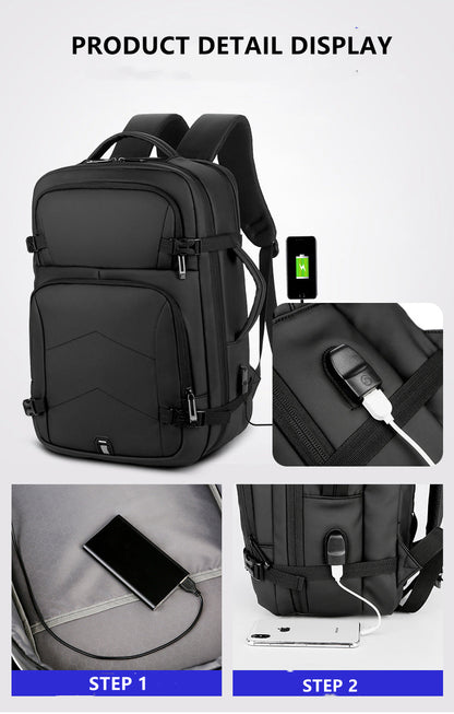 Anypack Backpack Grey Large 15.6 inch Laptop Luggage Rucksack Waterproof Bag Pack USB Charging Travel Camera Student Bag-Backpacks-PEROZ Accessories