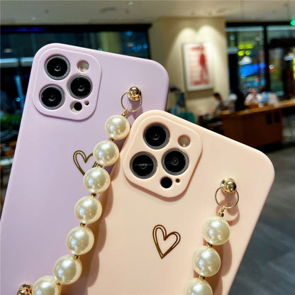 Anymob iPhone Case Mint Green Soft Pearl Bracelet Love Heart Silicone Bumper Cover-Mobile Phone Cases-PEROZ Accessories