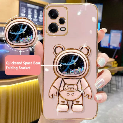 Anymob Xiaomi Redmi Case Light Pink Space Quicksand Bear Phone Bracket Plating Cover Protection-Mobile Phone Cases-PEROZ Accessories
