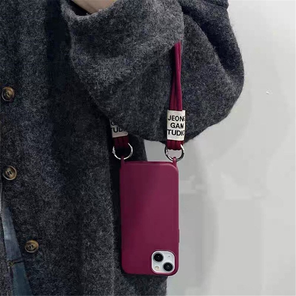 Anymob iPhone Case Coffee Brown Lanyard Strap Soft Silicon Wristband Rope Matte Cover-Mobile Phone Cases-PEROZ Accessories