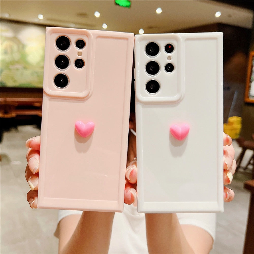 Anymob Samsung Pink With Pink Cute 3D Love Heart Case Shockproof Soft Silicone Phone Back Cover-Mobile Phone Cases-PEROZ Accessories