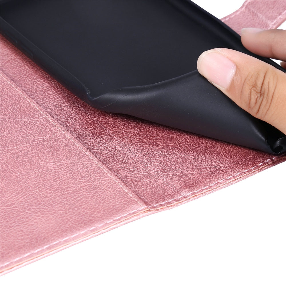 Anymob Xiaomi Redmi Case Black Luxury Solid Color Leather Wallet Flip Phone Cover Protection-Mobile Phone Cases-PEROZ Accessories