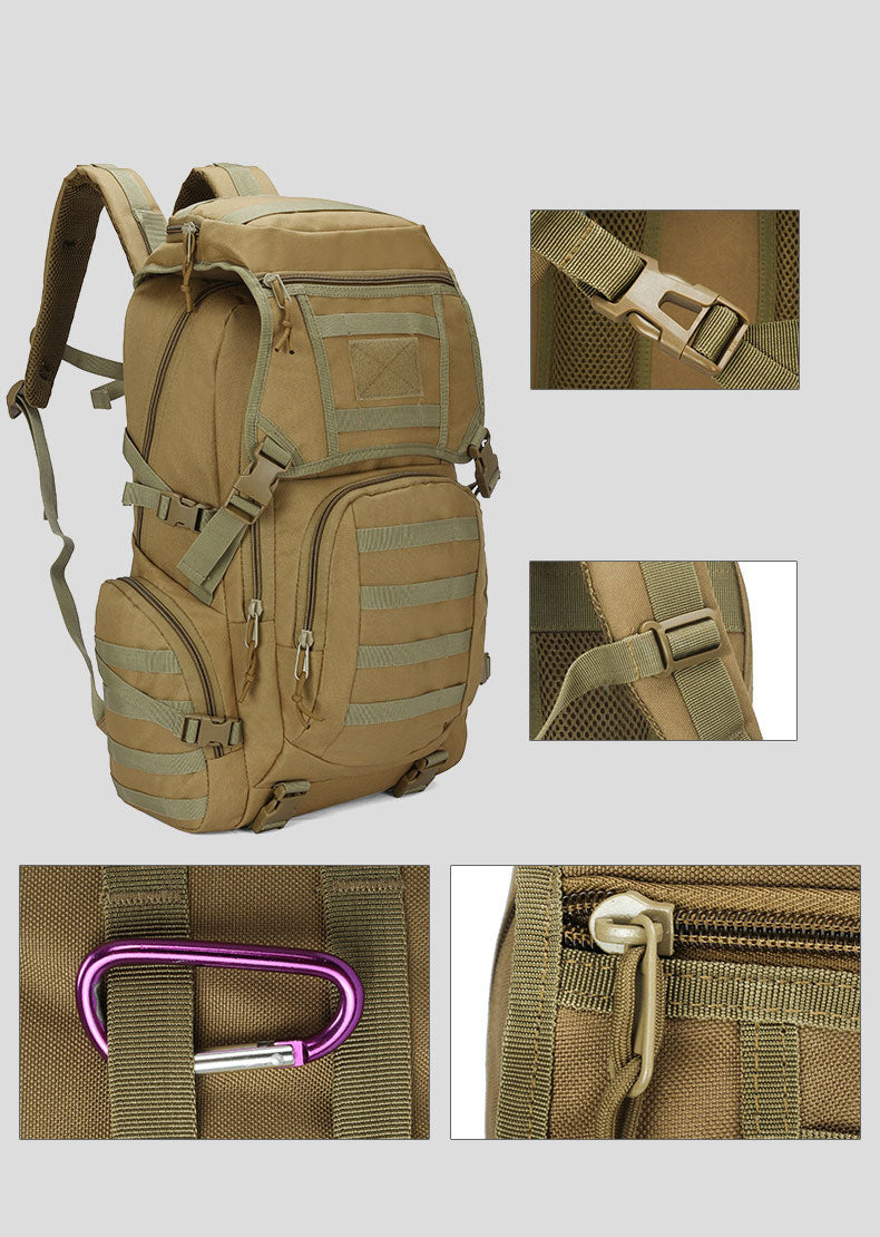 Anypack Backpack Khaki Camping Hiking Daypack Army Rucksack Outdoor Fishing Sport Hunting Climbing Waterproof Bag 50L-Backpacks-PEROZ Accessories