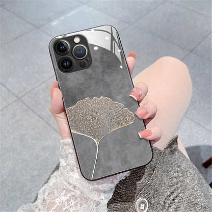 Anymob iPhone Case Black Vintage Leaves Tempered Glass Silicon Back Cover-Mobile Phone Cases-PEROZ Accessories
