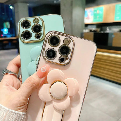Anymob iPhone Case Shockproof Green Plating Silicone Case Flower Rotating Windmill Bracket Cover-Mobile Phone Cases-PEROZ Accessories