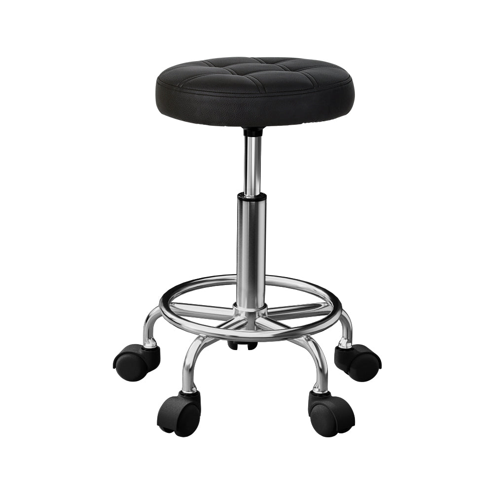 Artiss Salon Stool Swivel Height Adjustable Round Barber Spa Chair PU Black-Furniture &gt; Bar Stools &amp; Chairs-PEROZ Accessories