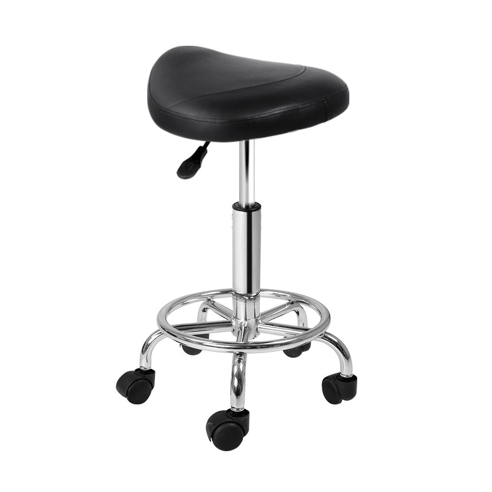 Artiss Saddle Salon Stool Black PU Swivel Barber Hair Dress Chair Hydraulic Lift-Furniture &gt; Bar Stools &amp; Chairs - Peroz Australia - Image - 2